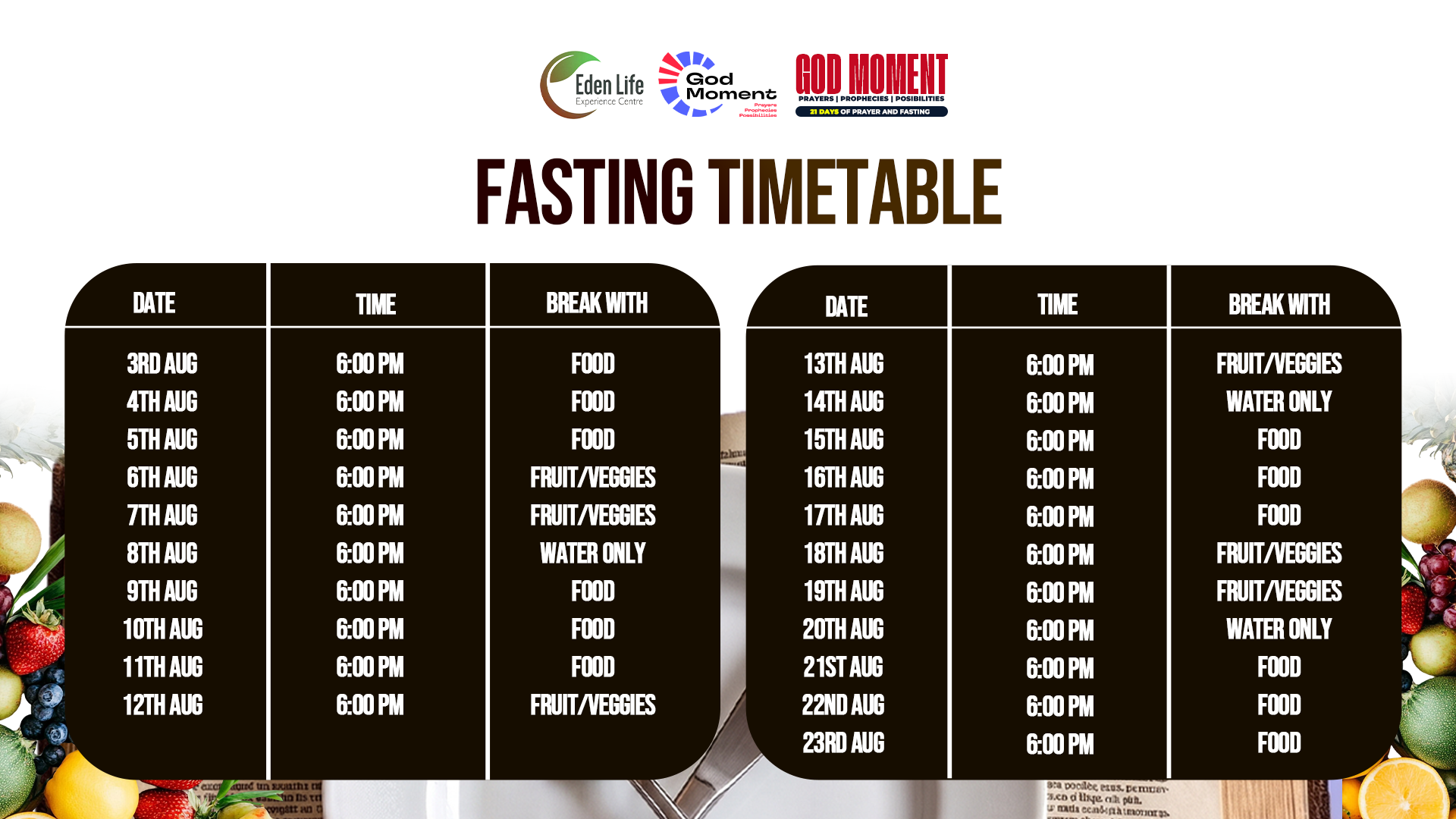 Fasting Timetable Flyer